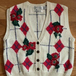 Robert Scott Size Medium Woman's Hand Knit Sweater Vest Christmas Theme